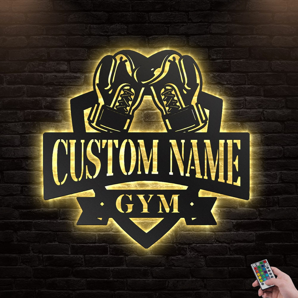 12"x12" Gym Boxing Gloves Personalized - Led Light Metal - Owls Matrix LTD