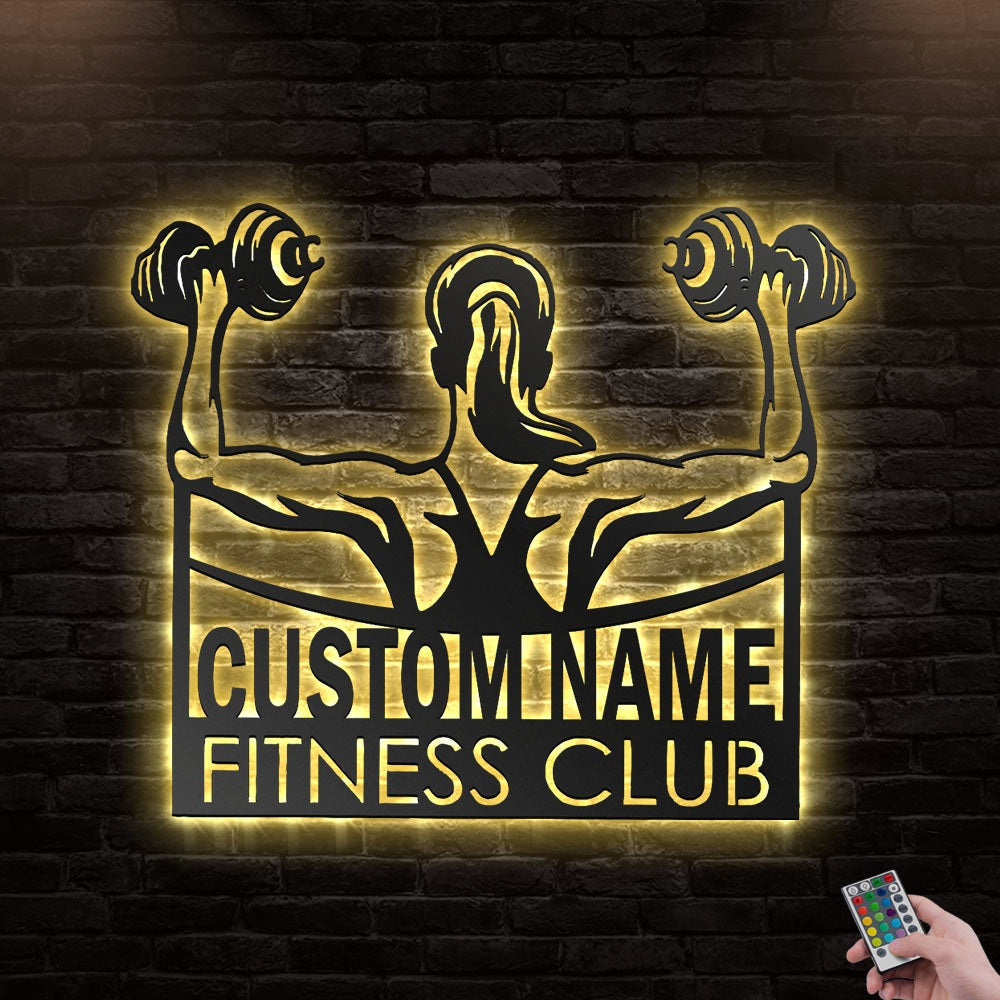 12"x12" Gym Fitness Heal Weight Lifting Personalized - Led Light Metal - Owls Matrix LTD