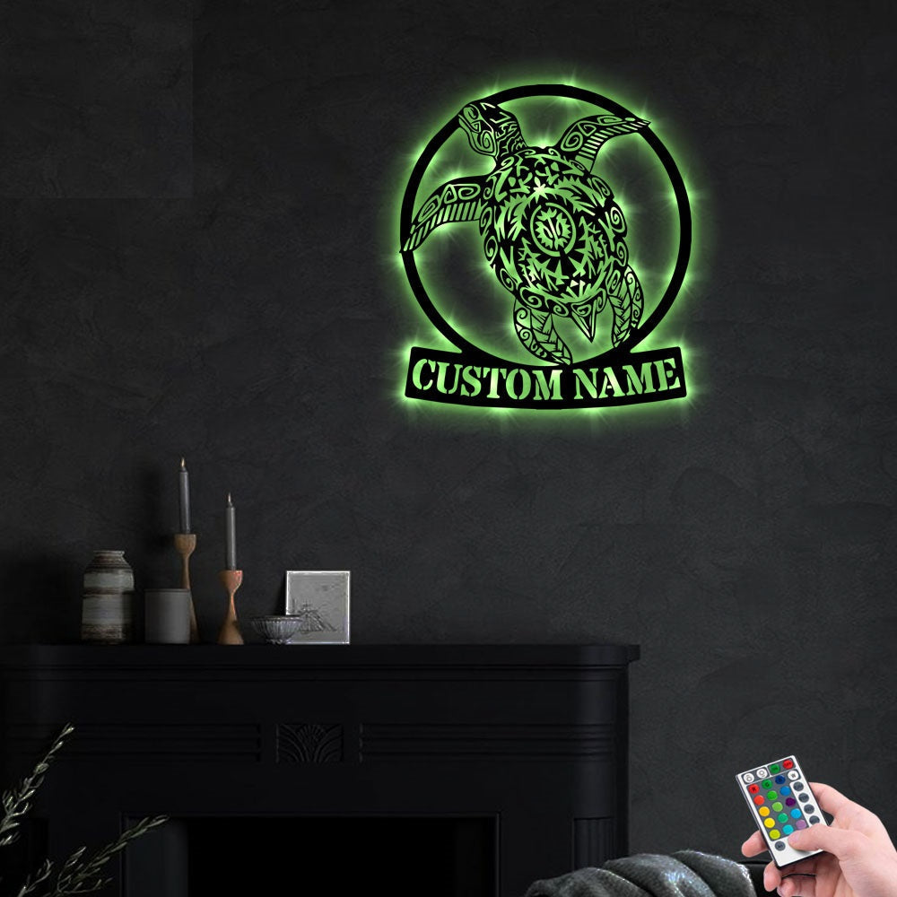 12*12 Inch (30*30cm) Sea Turtle Personalized - Led Light Metal - Owls Matrix LTD