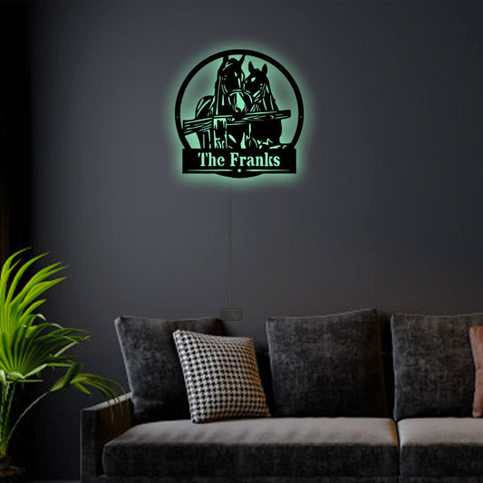 12"x12" Horse Beautiful Horses Personalized - Led Light Metal - Owls Matrix LTD