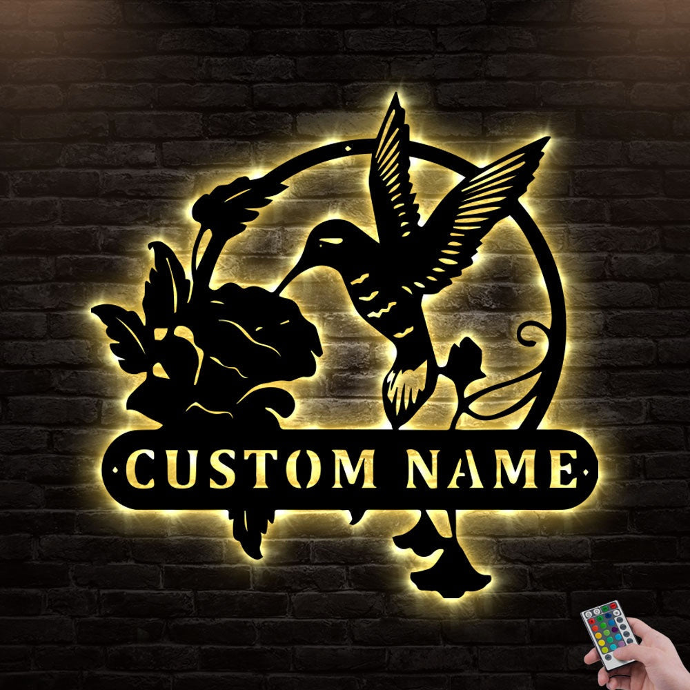 12"x12" Hummingbird Monogram Personalized - Led Light Metal - Owls Matrix LTD