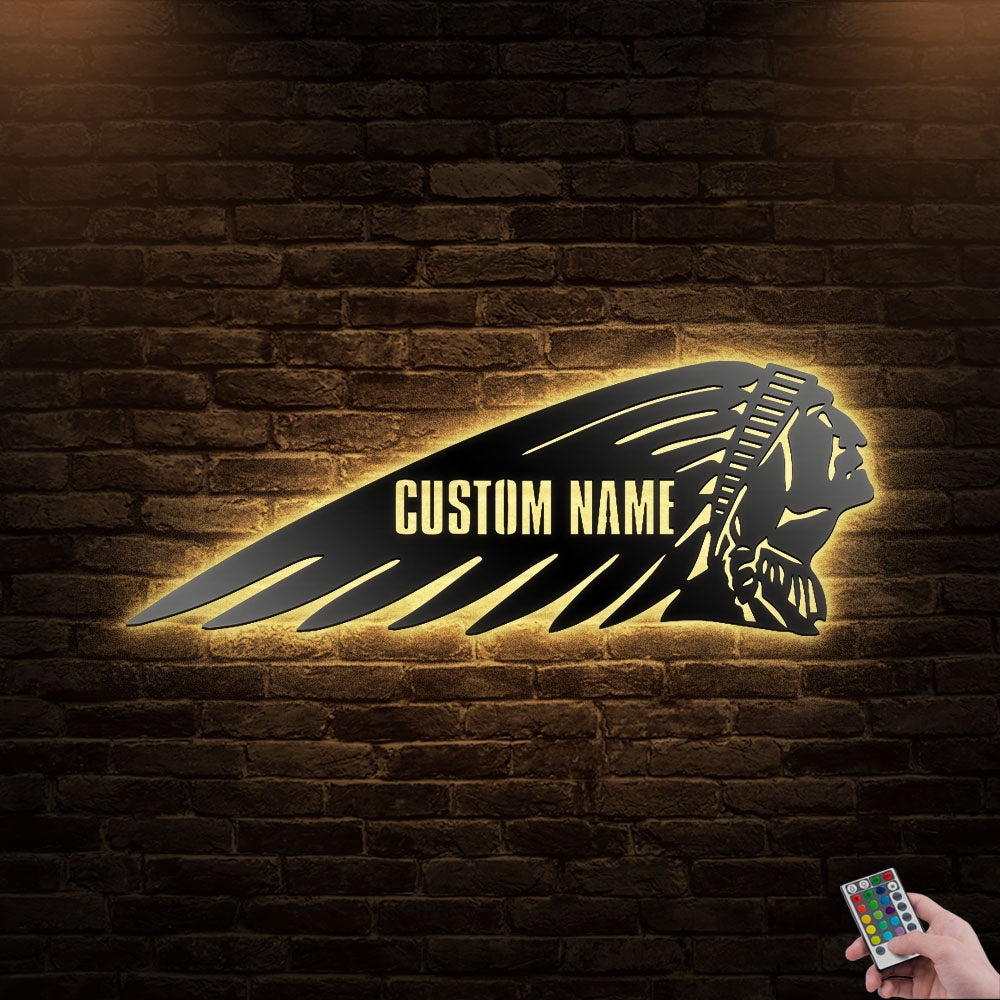 12"x12" American Native Personalized - Led Light Metal - Owls Matrix LTD