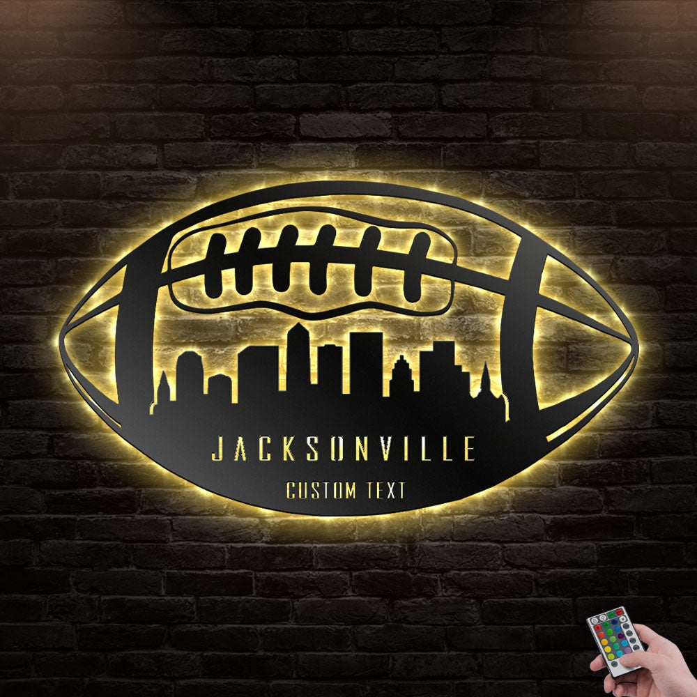 12"x12" Football Jacksonville Personalized - Led Light Metal - Owls Matrix LTD