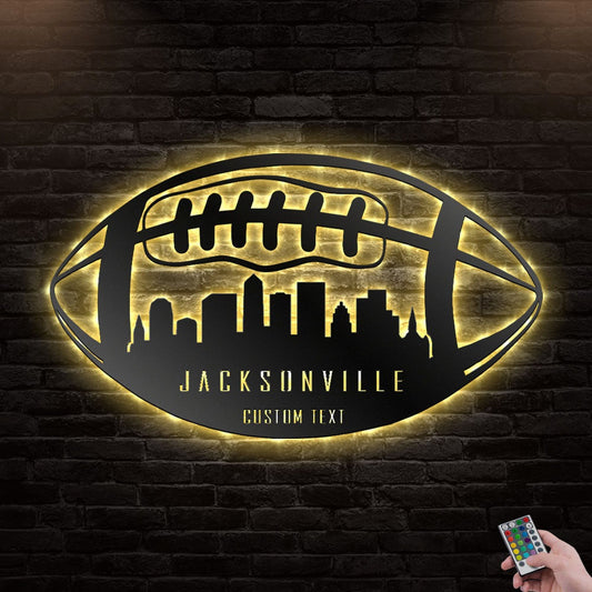 12"x12" Football Jacksonville Personalized - Led Light Metal - Owls Matrix LTD