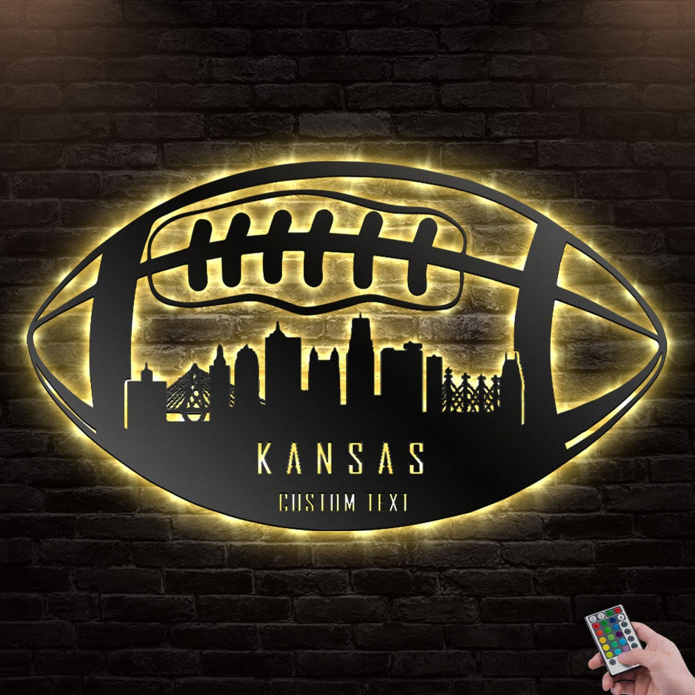 12"x12" Football Kansas City Personalized - Led Light Metal - Owls Matrix LTD