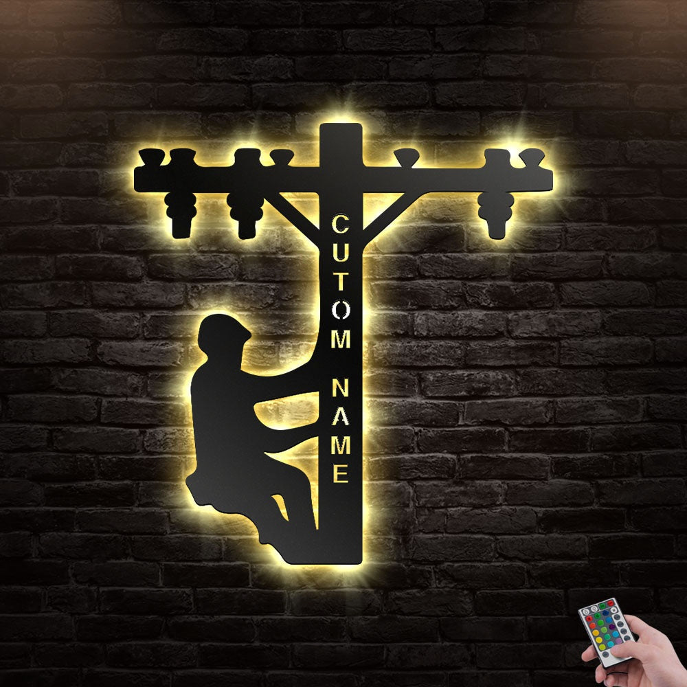 12*12 Inch (30*30cm) Lineman Electrical Worker Personalized - Led Light Metal - Owls Matrix LTD