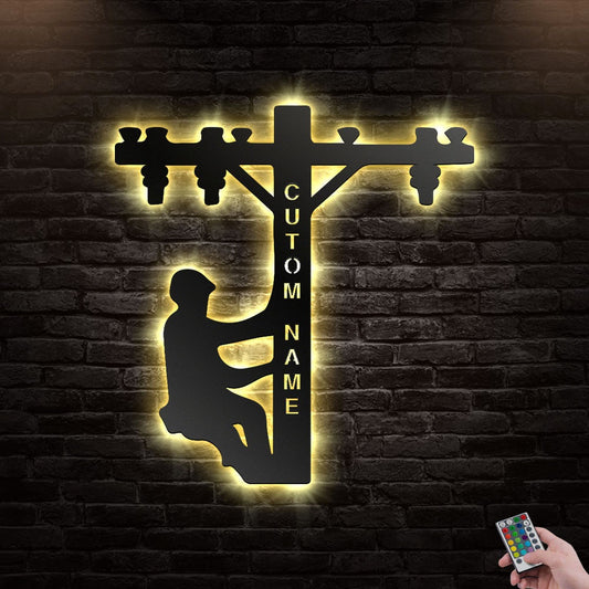 12*12 Inch (30*30cm) Lineman Electrical Worker Personalized - Led Light Metal - Owls Matrix LTD