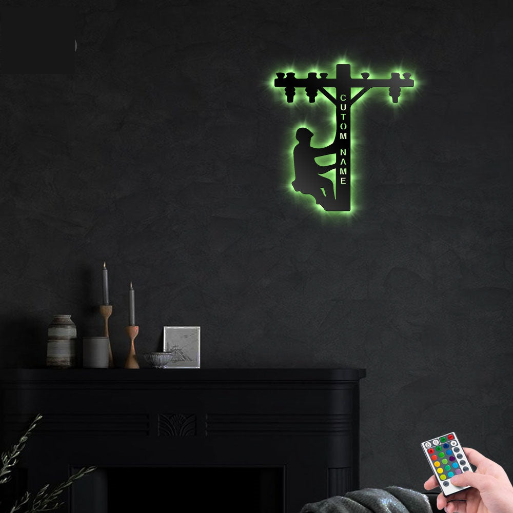 Lineman Electrical Worker Personalized - Led Light Metal - Owls Matrix LTD