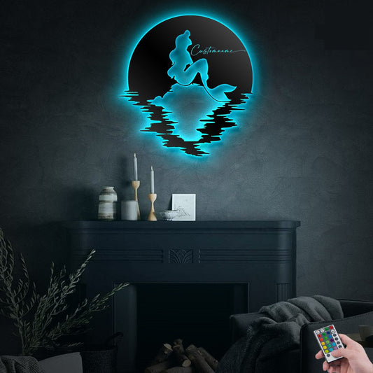 12*12 Inch (30*30cm) Mermaid Little Mermaid Personalized - Led Light Metal - Owls Matrix LTD