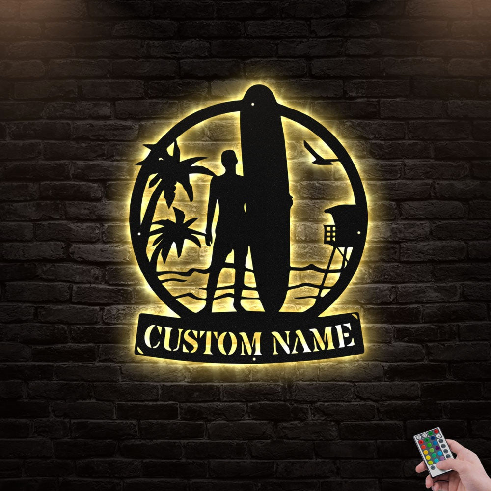 12*12 Inch (30*30cm) Surfing Longboard Male Surfer Personalized - Led Light Metal - Owls Matrix LTD
