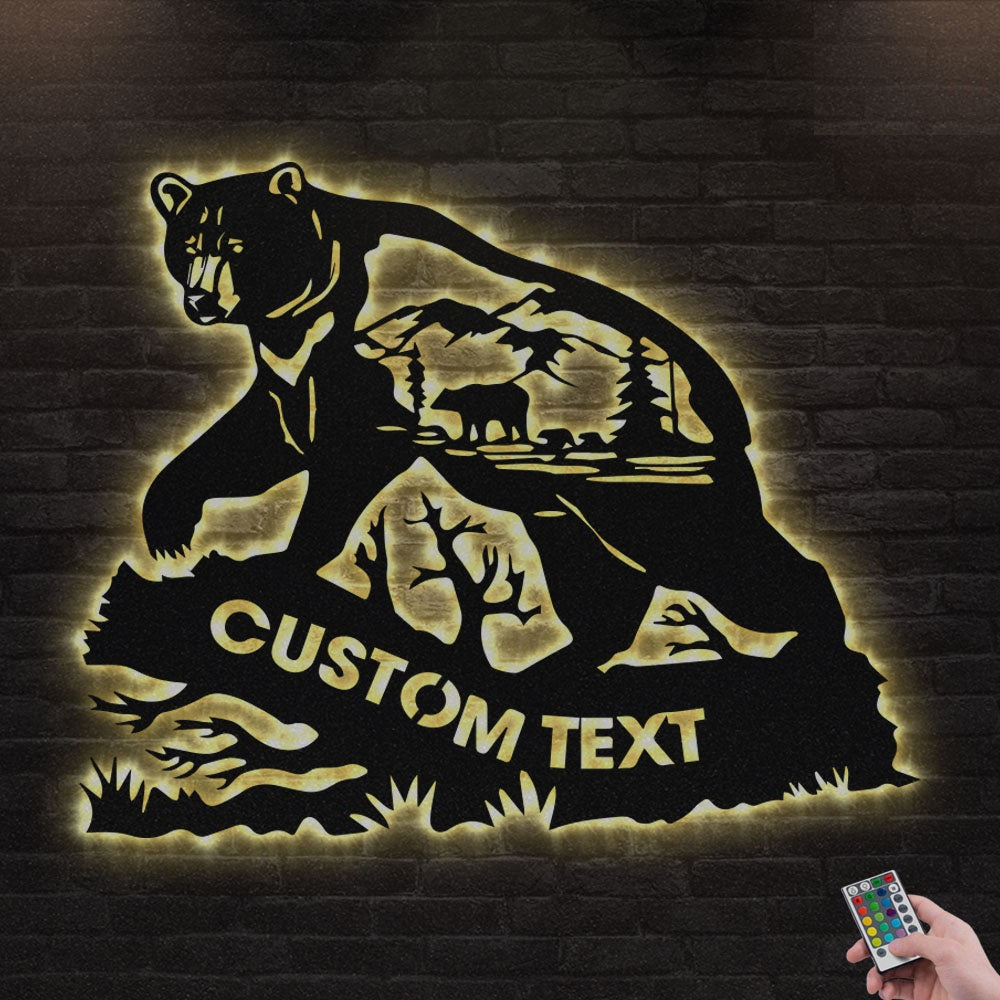 12"x12" Bear Mama On Tree Personalized - Led Light Metal - Owls Matrix LTD