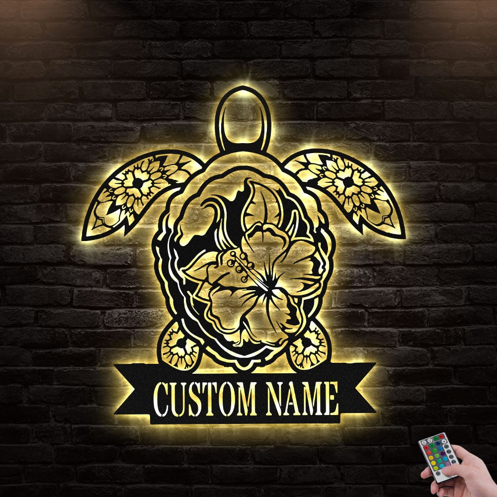 12"x12" Turtle Mandala Turtle Style Personalized - Led Light Metal - Owls Matrix LTD