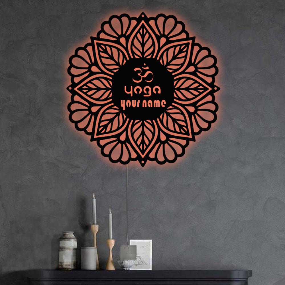 12"x12" Mandala Yoga Style Personalized - Led Light Metal - Owls Matrix LTD