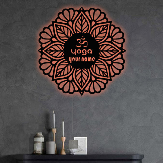 12"x12" Mandala Yoga Style Personalized - Led Light Metal - Owls Matrix LTD