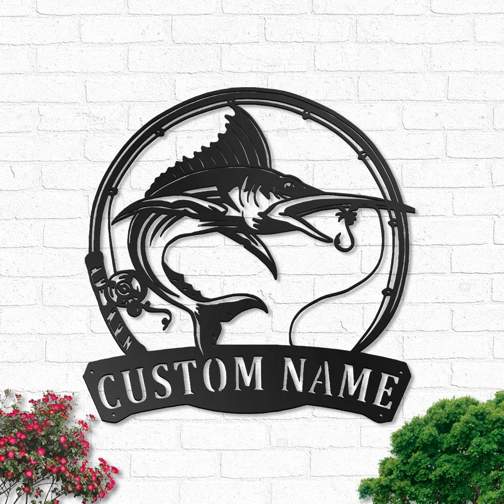 Marlin Fishing Fish Pole Personalized - Led Light Metal - Owls Matrix LTD