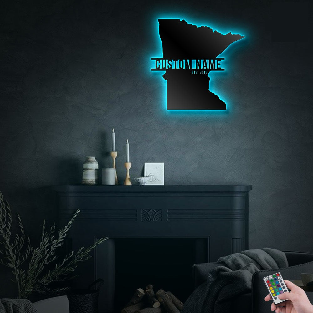 Minnesota State Style Personalized - Led Light Metal - Owls Matrix LTD