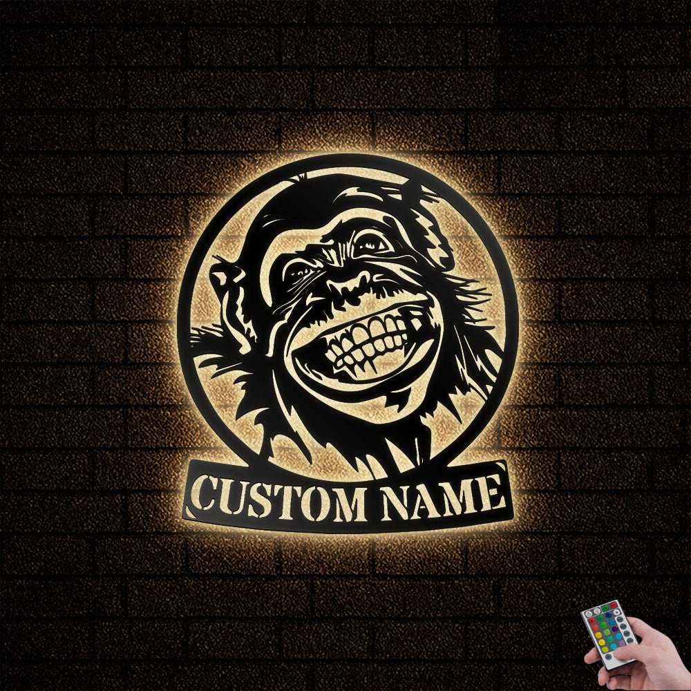 12"x12" Monkey Smile Style Personalized - Led Light Metal - Owls Matrix LTD