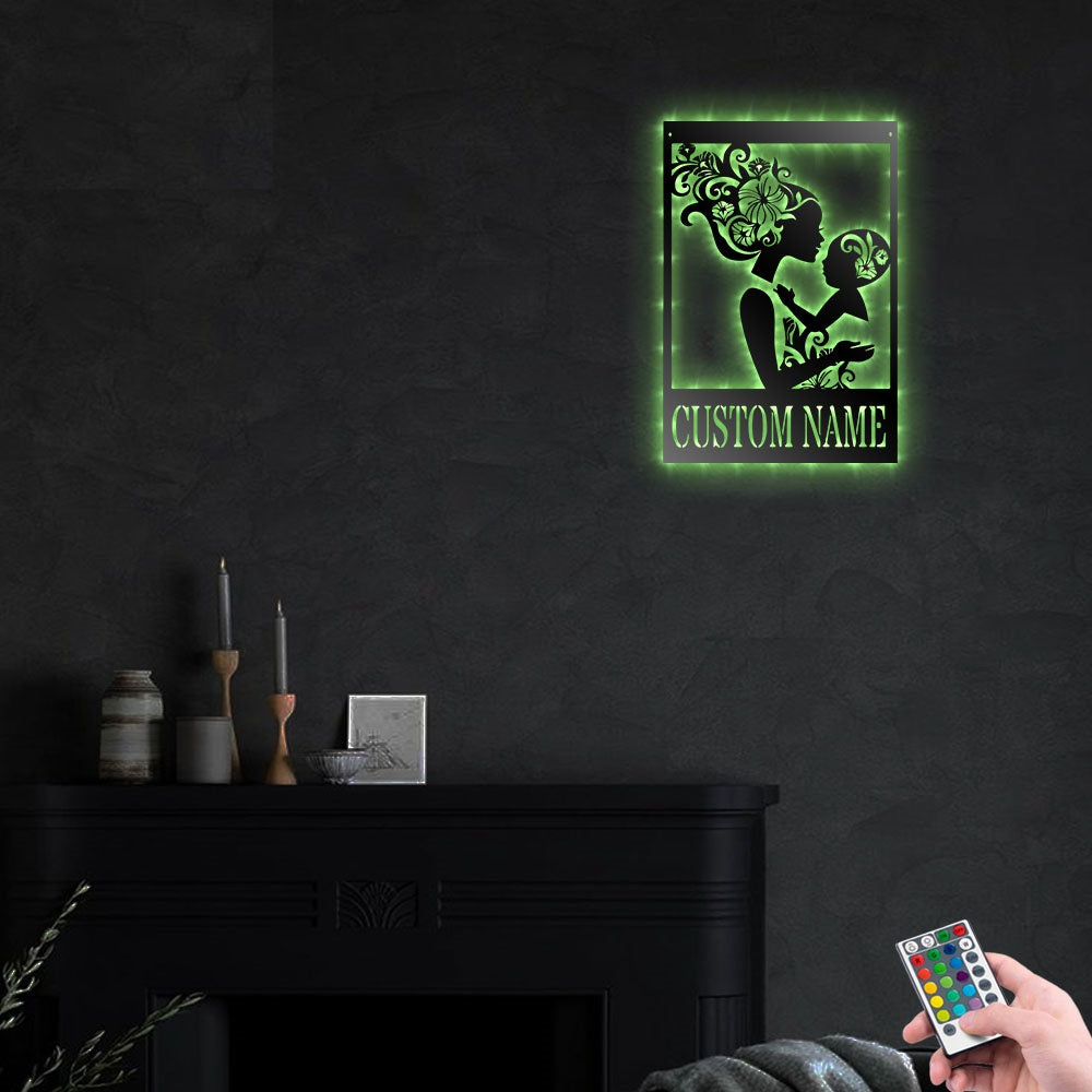 Family Mother and Child Floral Personalized - Led Light Metal - Owls Matrix LTD