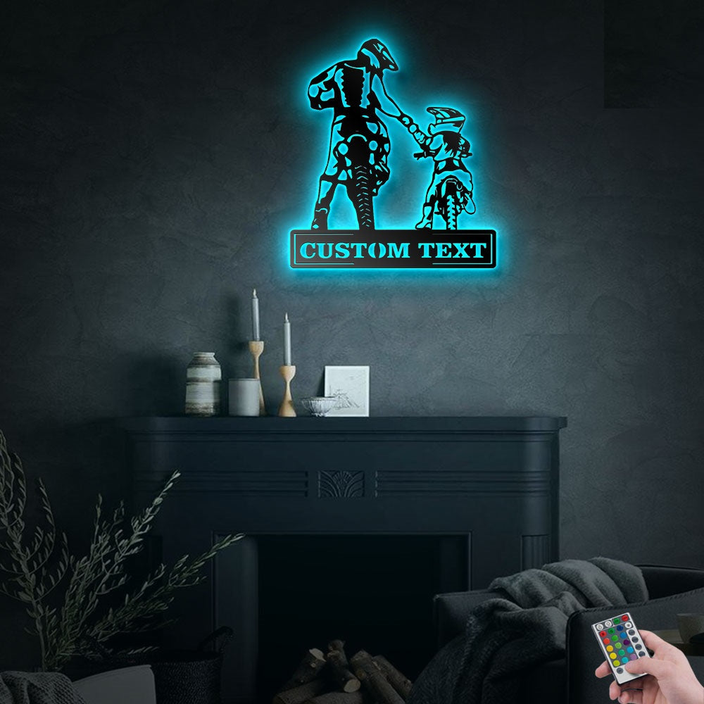 Motocross Riding Partner Dad and Daughter Personalized - Led Light Metal - Owls Matrix LTD
