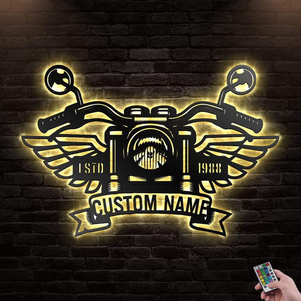 12"x12" Motorcycle Biker Personalized - Led Light Metal - Owls Matrix LTD