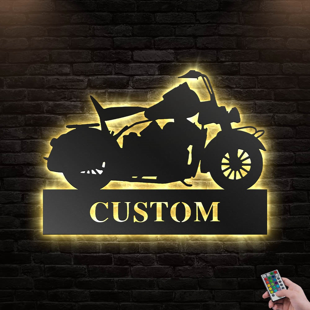 12"x12" Motorcycle Motor Bike V2 Personalized - Led Light Metal - Owls Matrix LTD