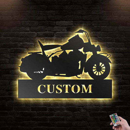 12"x12" Motorcycle Motor Bike V2 Personalized - Led Light Metal - Owls Matrix LTD