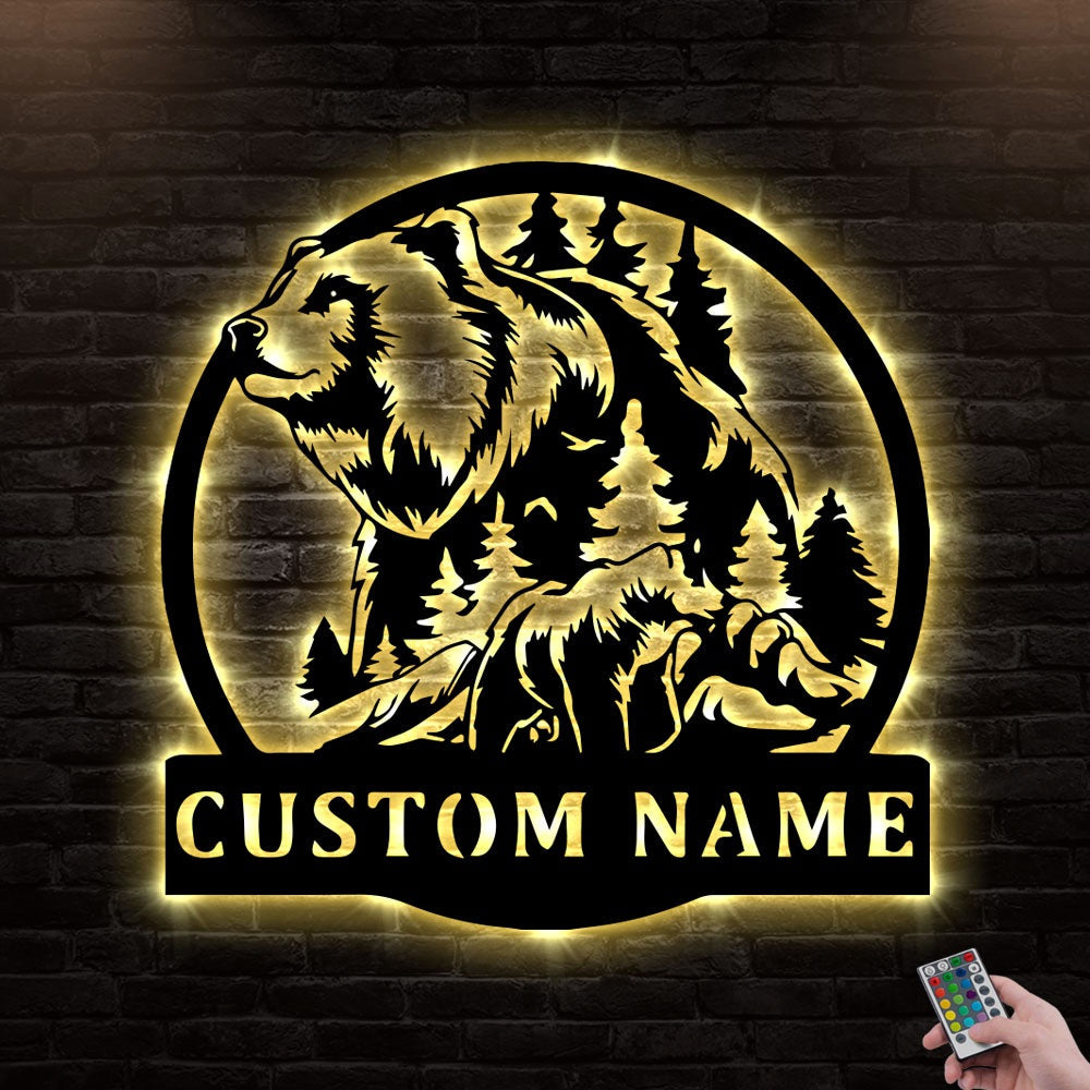12*12 Inch (30*30cm) Mountain Bear Animal Personalized - Led Light Metal - Owls Matrix LTD