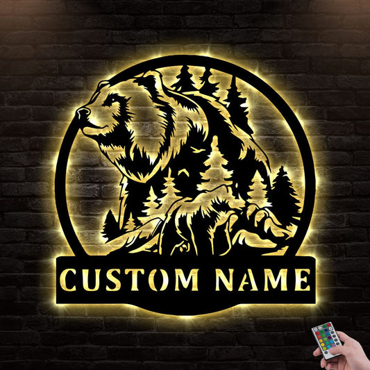 12*12 Inch (30*30cm) Mountain Bear Animal Personalized - Led Light Metal - Owls Matrix LTD