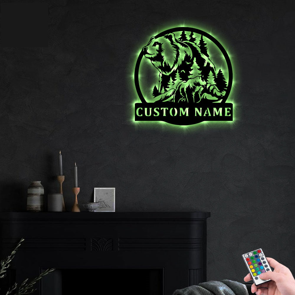 Mountain Bear Animal Personalized - Led Light Metal - Owls Matrix LTD