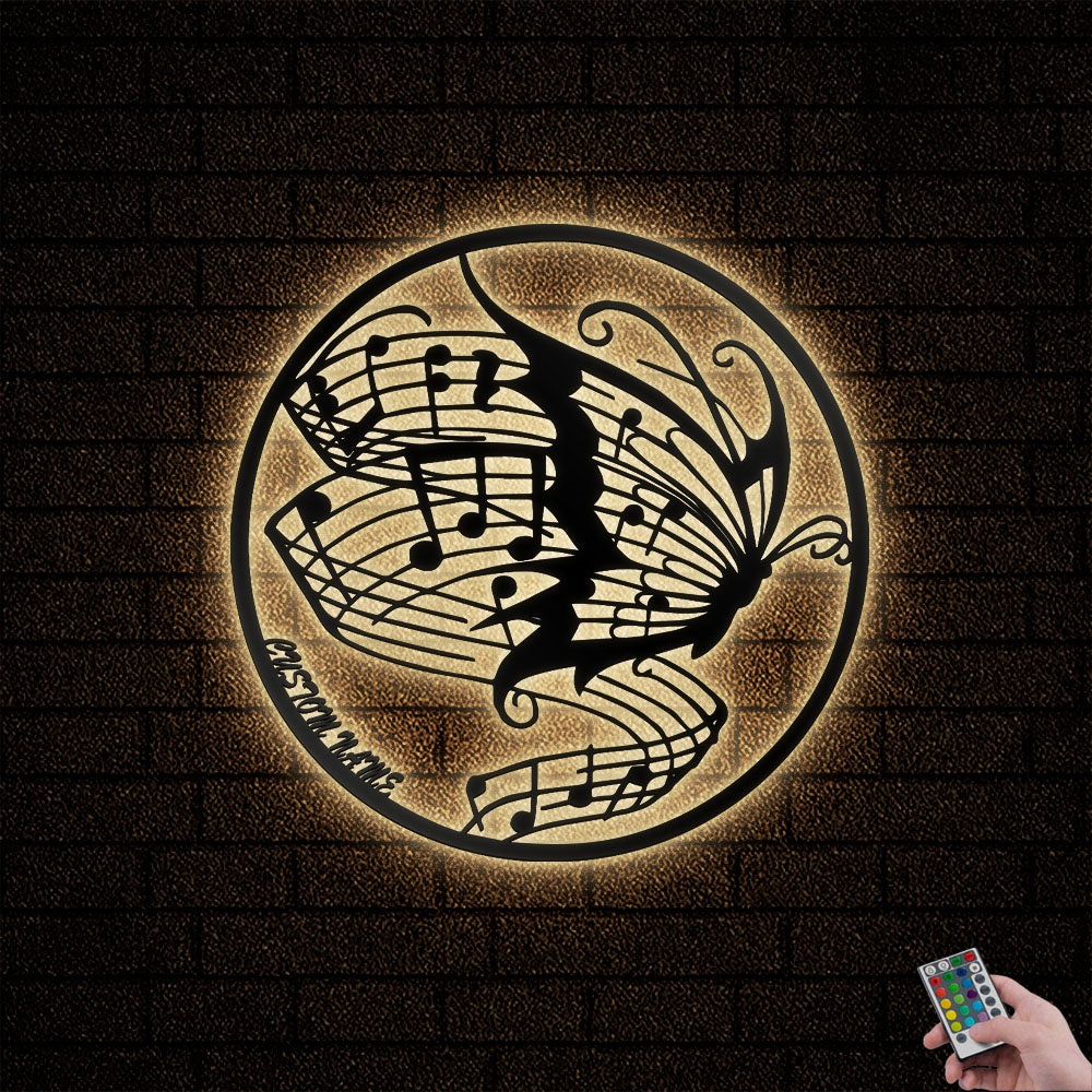 12"x12" Butterfly Music Personalized - Led Light Metal - Owls Matrix LTD