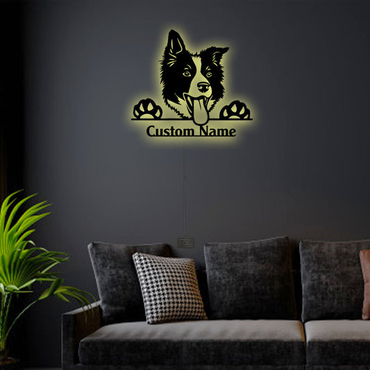 12"x12" Border Collie Cute Dog Personalized - Led Light Metal - Owls Matrix LTD