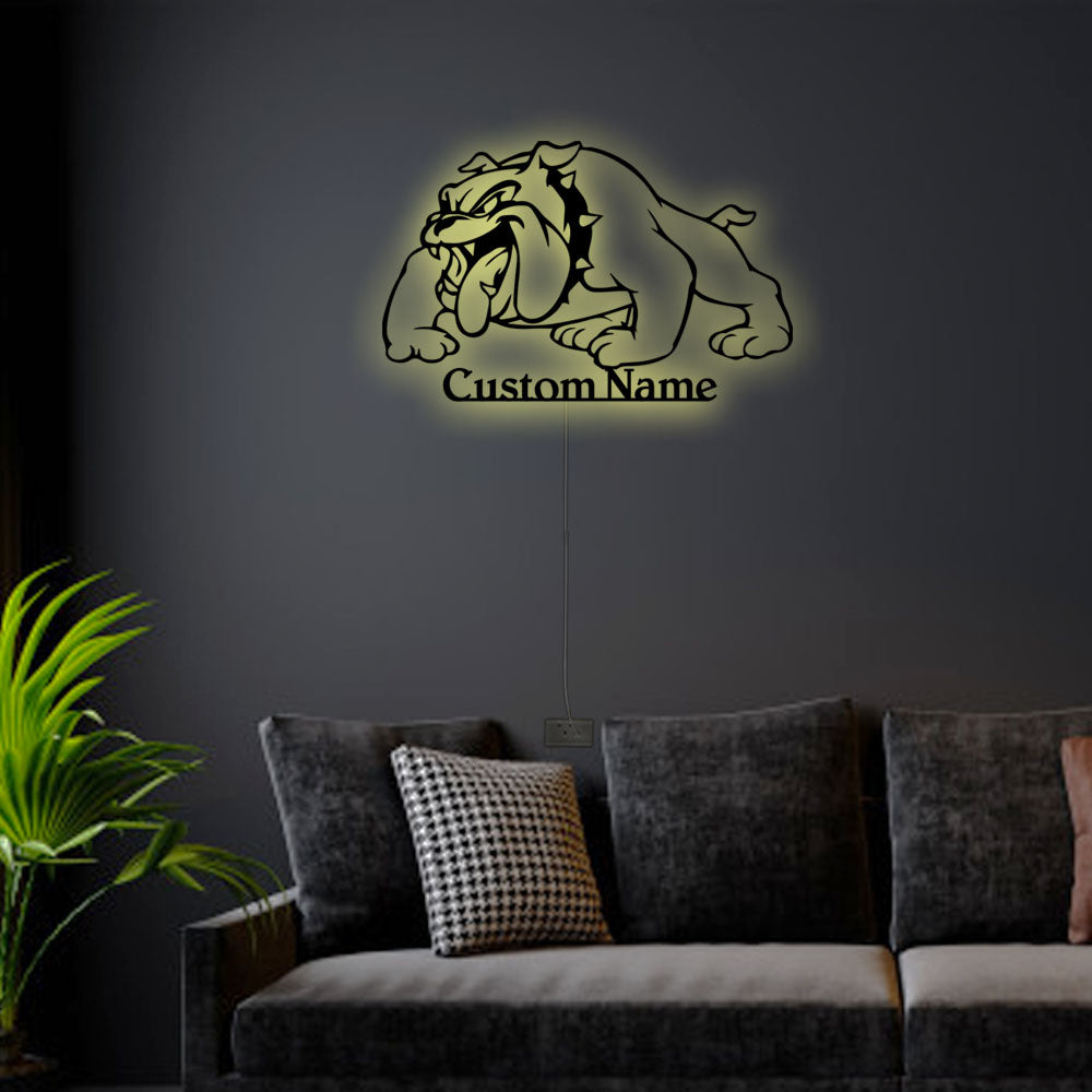 12"x12" Bulldog Ferocious Style Personalized - Led Light Metal - Owls Matrix LTD
