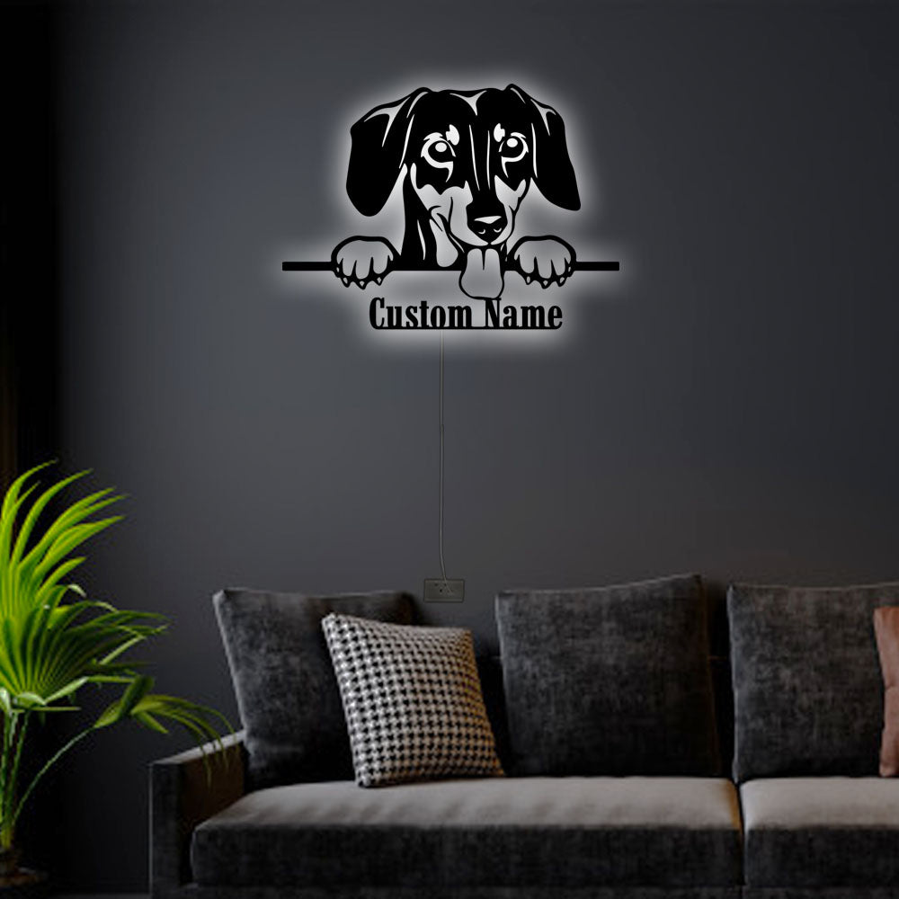 12"x12" Dachshund Peeking Personalized - Led Light Metal - Owls Matrix LTD
