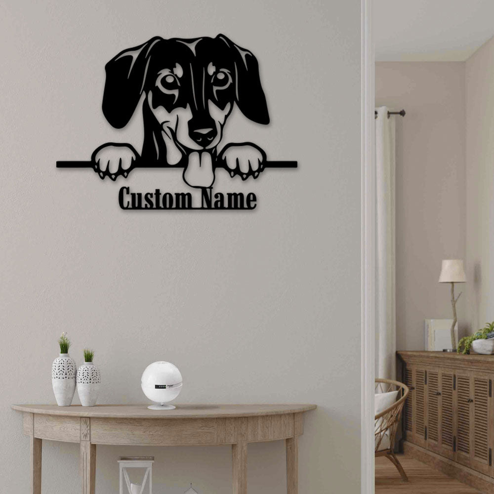 Dachshund Peeking Personalized - Led Light Metal - Owls Matrix LTD