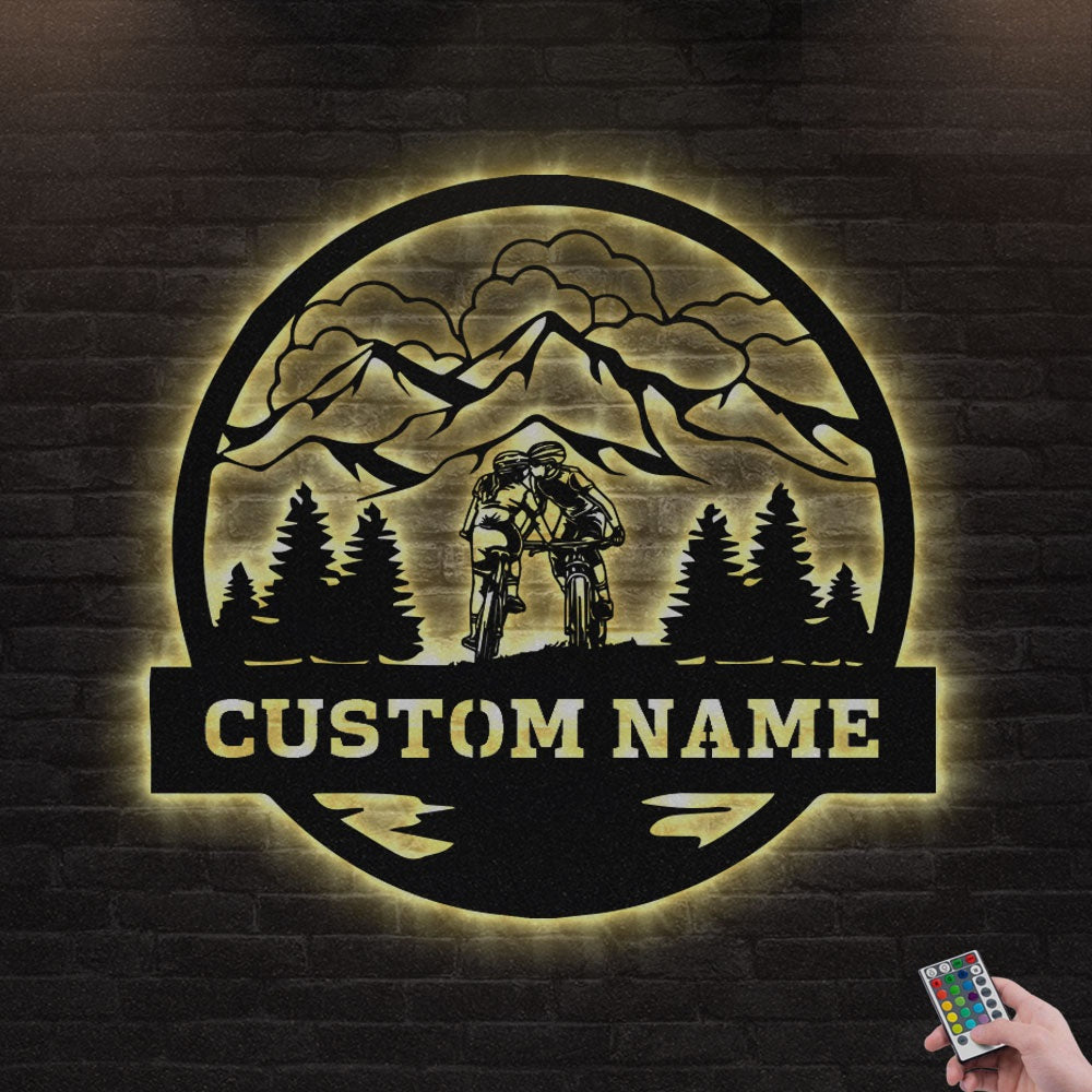 12"x12" Moutain Bike Couple Personalized - Led Light Metal - Owls Matrix LTD