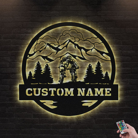 12"x12" Moutain Bike Couple Personalized - Led Light Metal - Owls Matrix LTD
