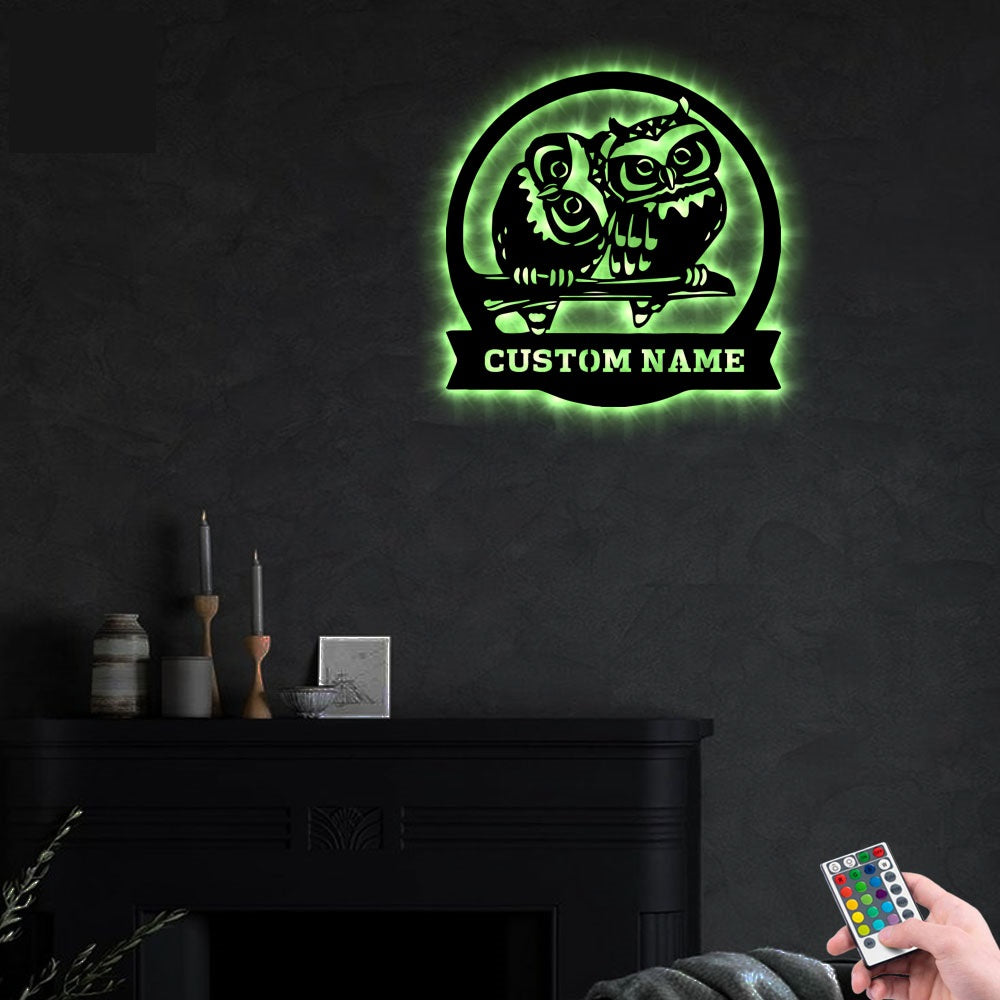 Cute Owl Couple Personalized - Led Light Metal - Owls Matrix LTD