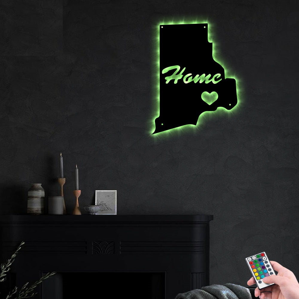 Rhode Island Home Is My Life - Led Light Metal - Owls Matrix LTD