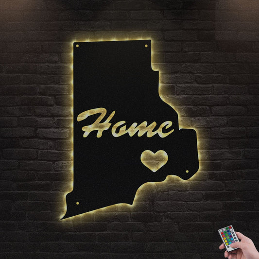 12"x12" Rhode Island Home Is My Life - Led Light Metal - Owls Matrix LTD