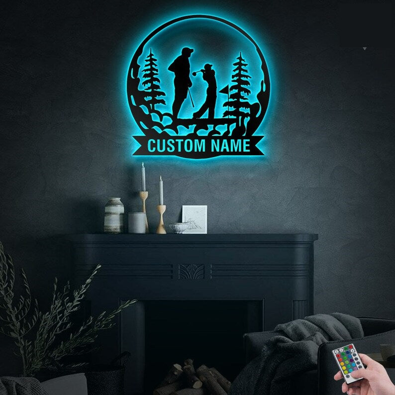 Golf Husband And Wife Golfing Personalized - Led Light Metal - Owls Matrix LTD