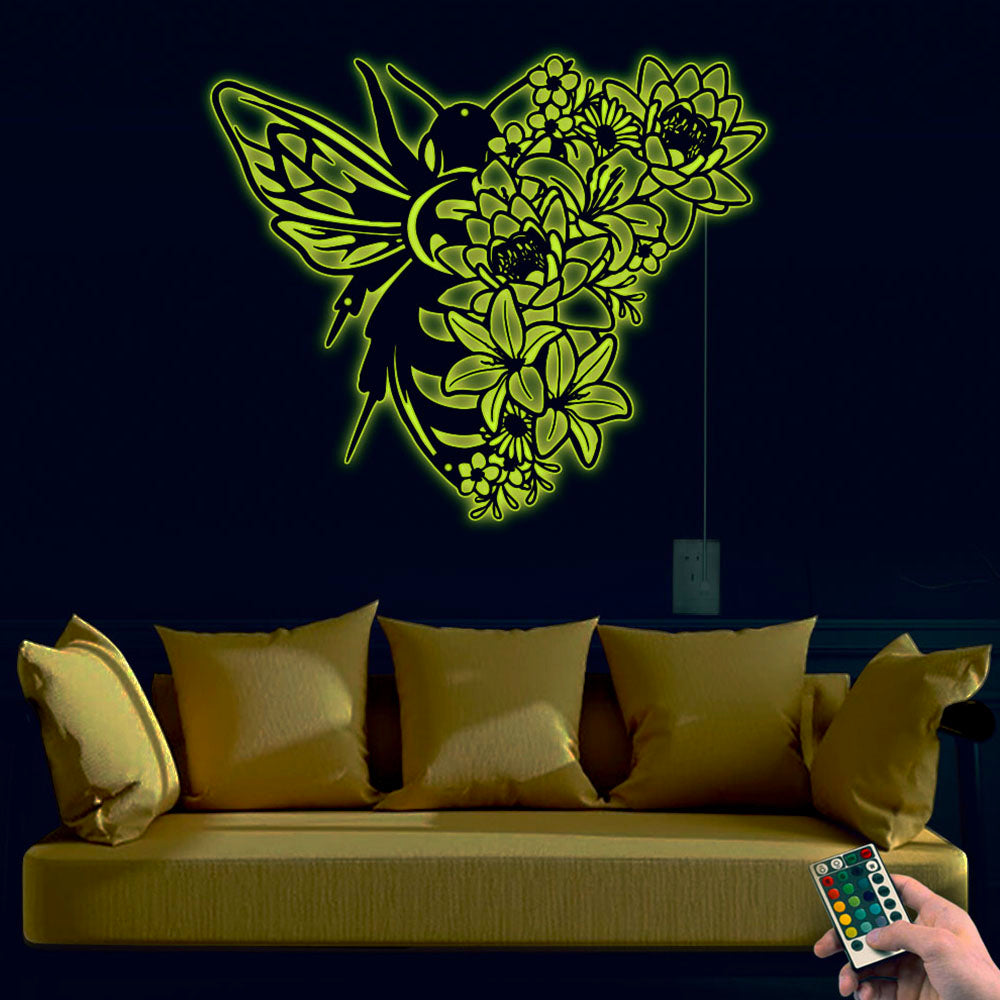 12"x12" Floral Bee - Led Light Metal - Owls Matrix LTD