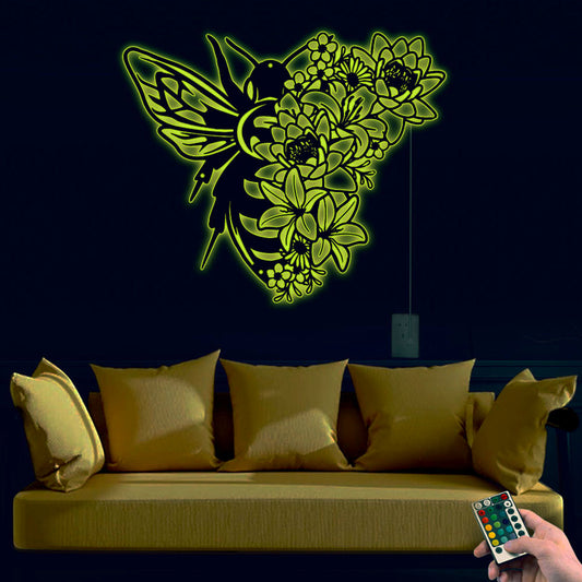 12"x12" Floral Bee - Led Light Metal - Owls Matrix LTD