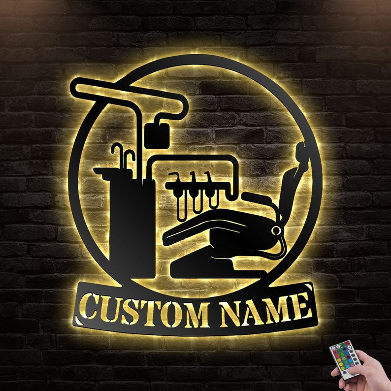 12"x12" Dental Clinic Personalized - Led Light Metal - Owls Matrix LTD
