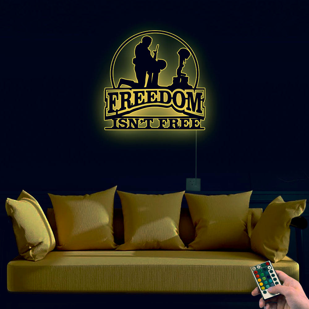 Soldier Freedom Isn't Free Kneeling Soldier American Military Sacrifice - Led Light Metal - Owls Matrix LTD