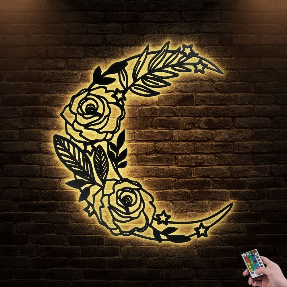 12"x12" Flower Floral Moon Rose - Led Light Metal - Owls Matrix LTD