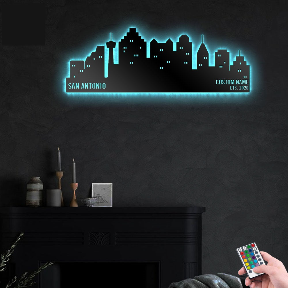 San Antonio Sign Decoration For Room Personalized - Led Light Metal - Owls Matrix LTD