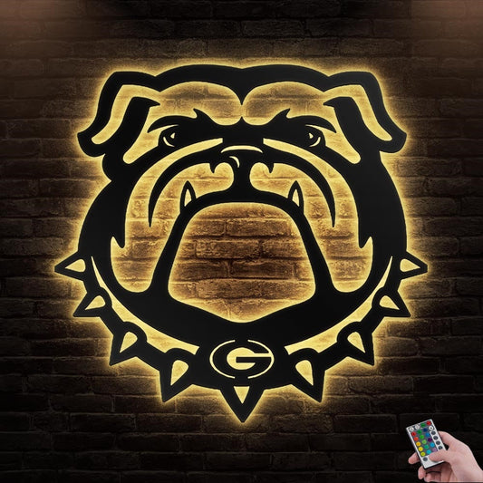 12"x12" Georgia Bulldog Pets Decoration For Room - Led Light Metal - Owls Matrix LTD