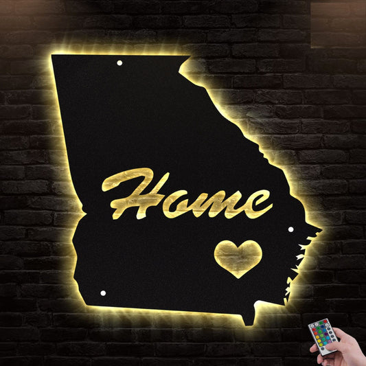 12"x12" Georgia Home Is The Best - Led Light Metal - Owls Matrix LTD