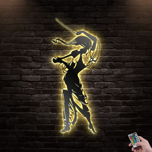 12"x12" Girl Playing Violin Gift - Led Light Metal - Owls Matrix LTD