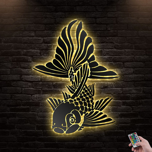 12"x12" Goldfish Animals Decoration For Room - Led Light Metal - Owls Matrix LTD